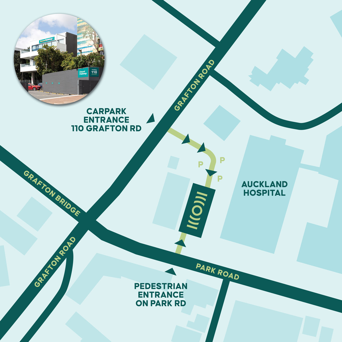 Map showing location of Beyond Radiology clinic in Grafton Auckland
